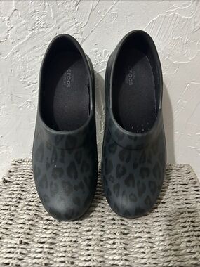 CROCS Women’s Dark Gray Leopard Slip-On Clogs